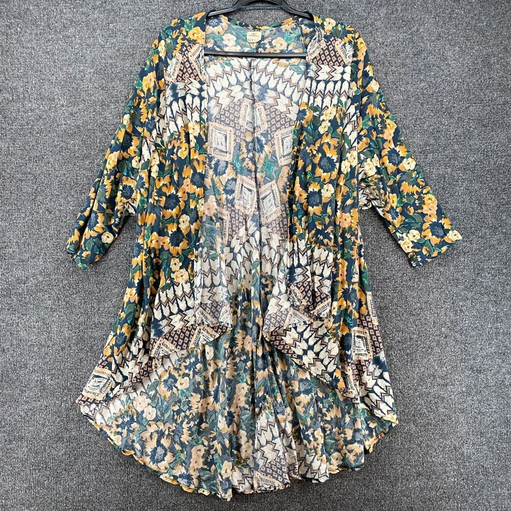 O`neill Kimono Womens XS/S Green Floral Drape Front Boho Whimsical Hippie Fairy‎